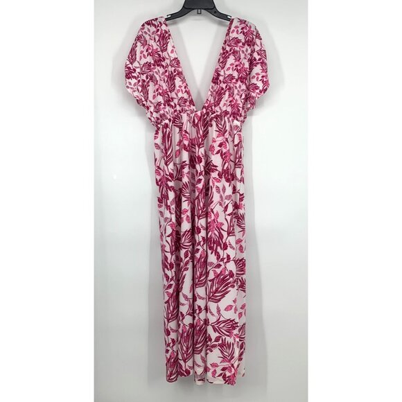 Cosita Linda Dress Pink Maxi Swim Coverup Floral Print VNeck Tassel - Picture 12 of 16